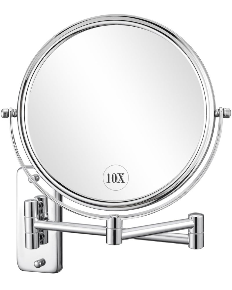 DECLUTTR 8 Inch Wall Mounted Magnifying Mirror with 10x Magnification, Double Sided Vanity Makeup Mirror for Bathroom, Chrome Finished - Image 1